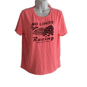 Youth in Revolt Womens T Shirt Size M Neon Pink No Limits Racing Graphic Tee NWT